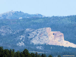 Crazy Horse from Lightning Creek Road with Harney Peak behind.