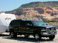 Our rig on I40 in the red rock area of Arizona.
