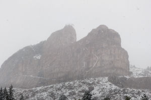 Crazy Horse Monument in snow in June.